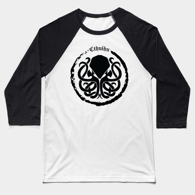 Cthulhu Logo Black Baseball T-Shirt by Milena93